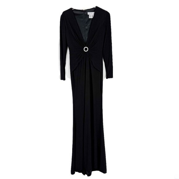 NWT Ieena by Mac Duggal #26514 Plunging Long Sleeve Pearl Keyhole Gown Black 0 - Picture 2 of 16